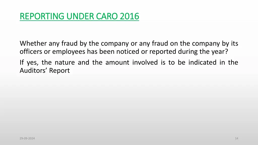 reporting under caro 2016 reporting under caro