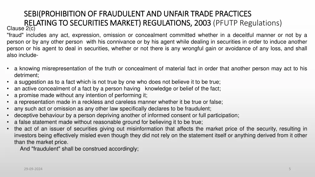 sebi prohibition of fraudulent and unfair trade