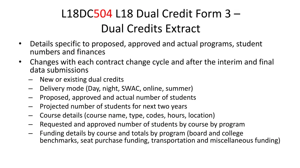 l18dc504 l18 dual credit form 3 dual credits