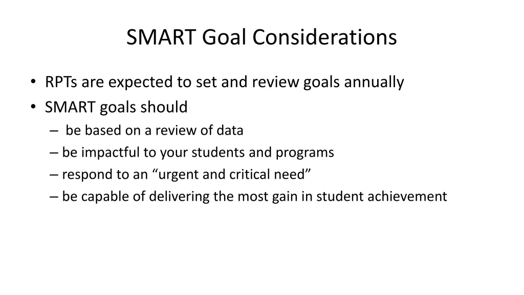 smart goal considerations