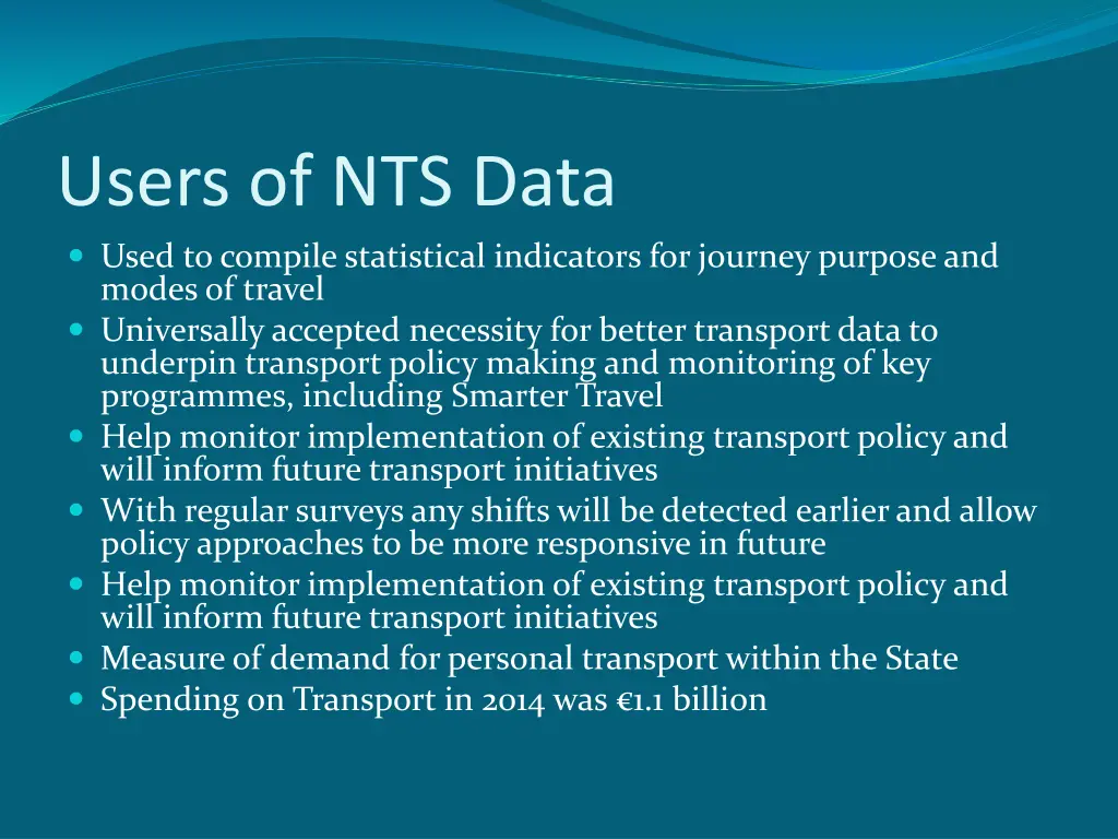 users of nts data used to compile statistical