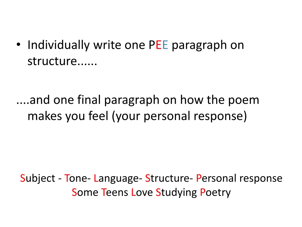 individually write one pee paragraph on structure