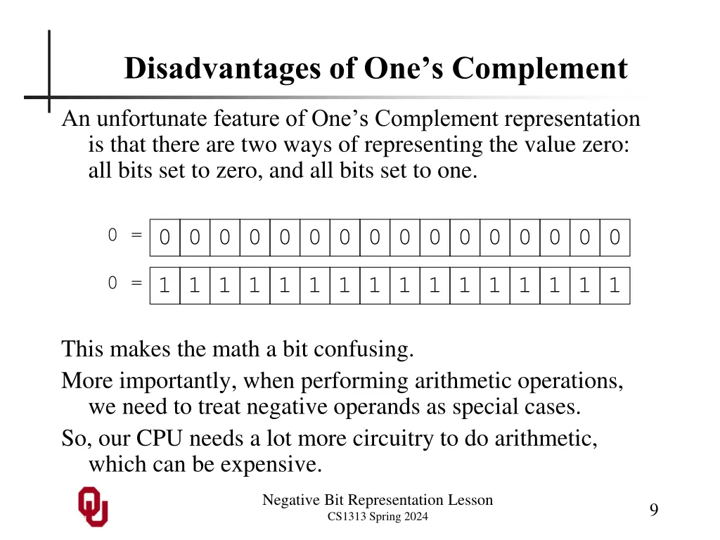 disadvantages of one s complement