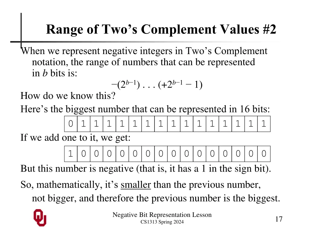 range of two s complement values 2