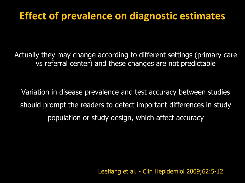 effect of prevalence on diagnostic estimates