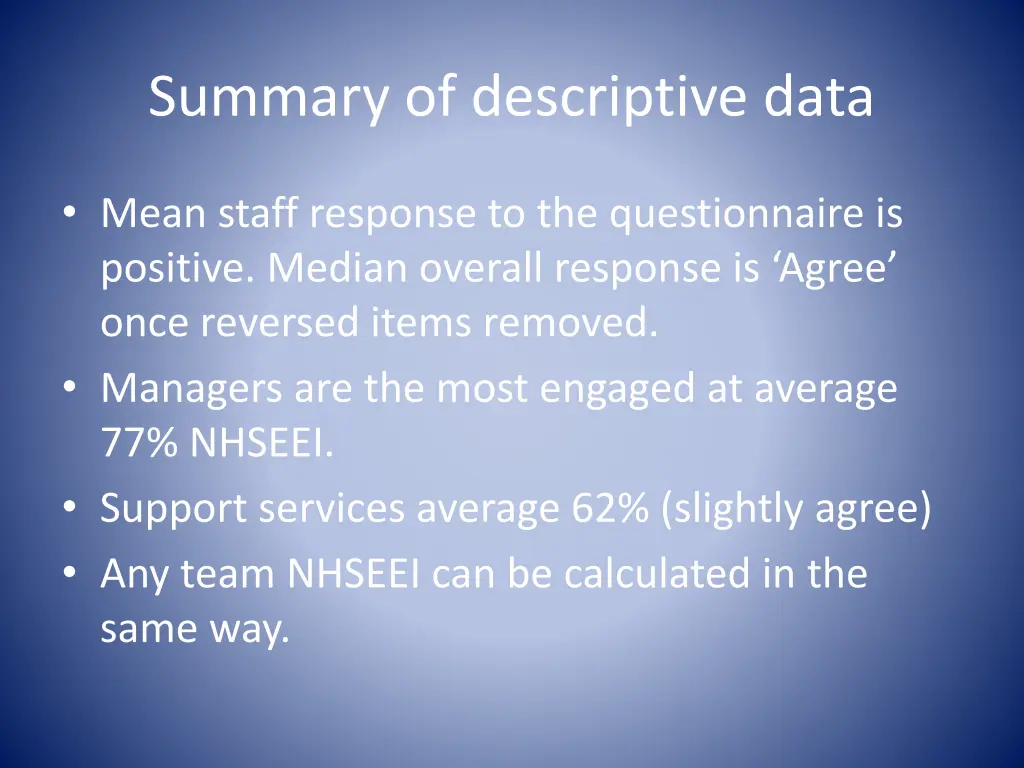 summary of descriptive data