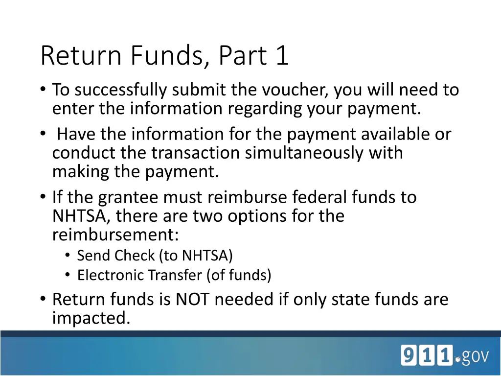 return funds part 1 to successfully submit