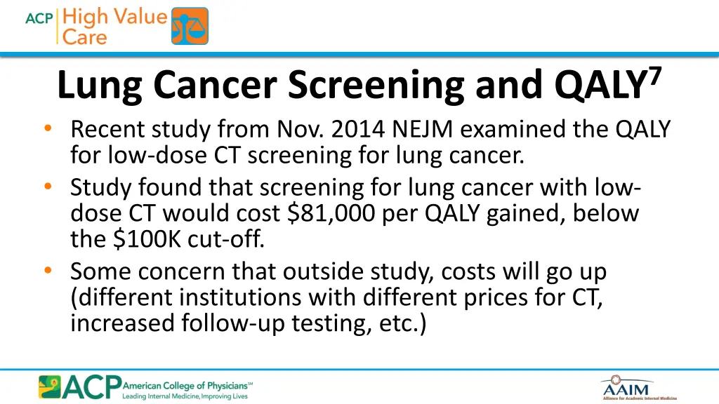 lung cancer screening and qaly 7 recent study