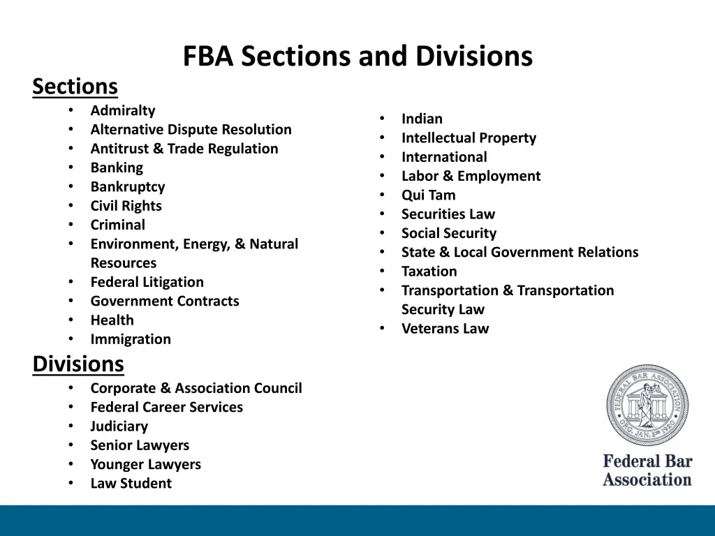 fba sections and divisions