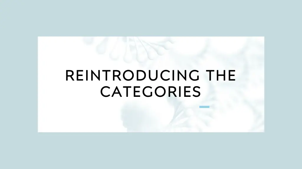 reintroducing the categories