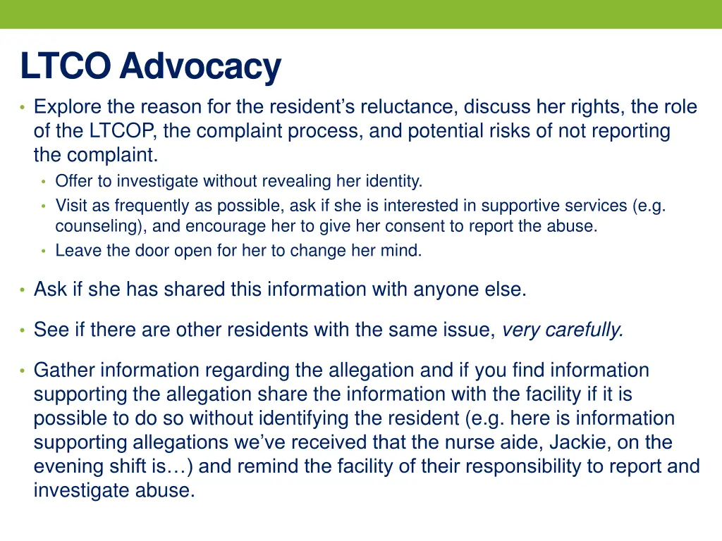 ltco advocacy explore the reason for the resident