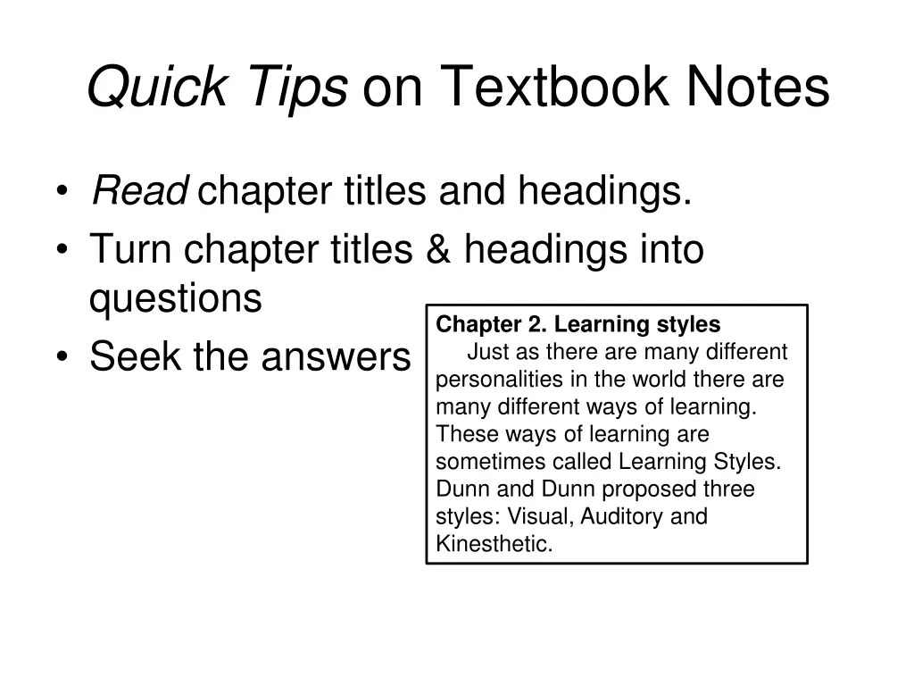 quick tips on textbook notes