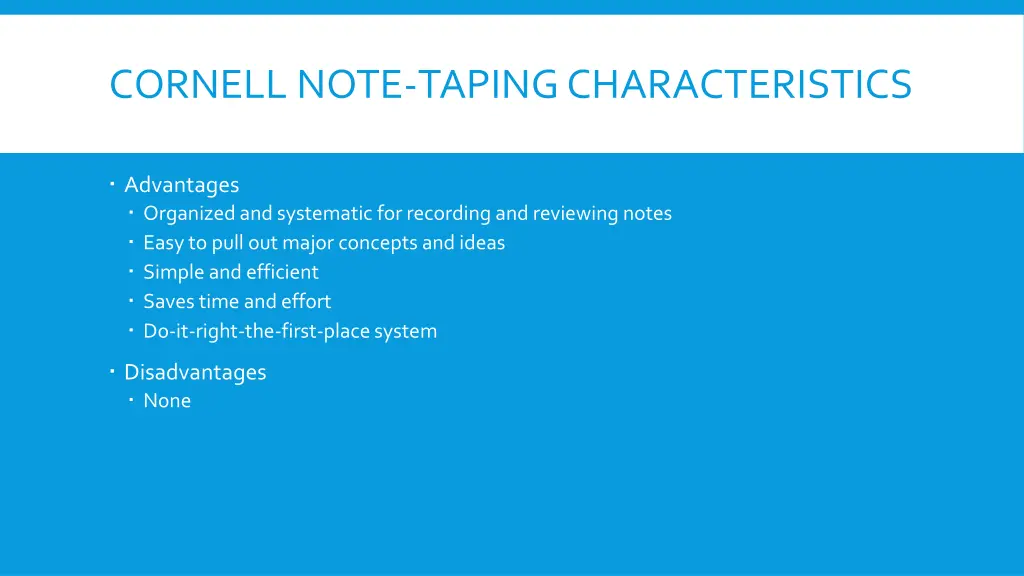 cornell note taping characteristics