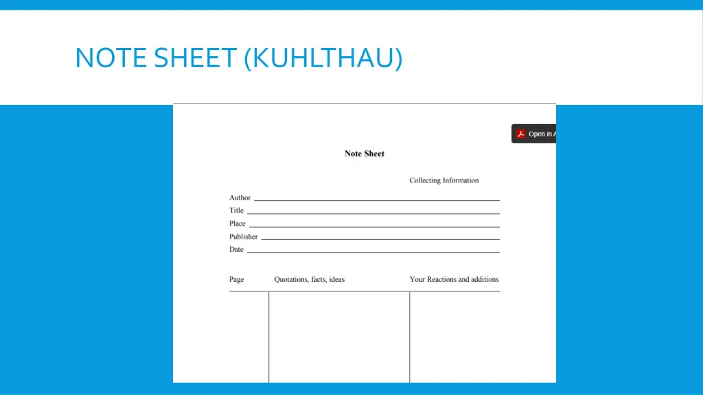 note sheet kuhlthau