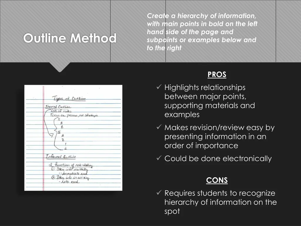 create a hierarchy of information with main