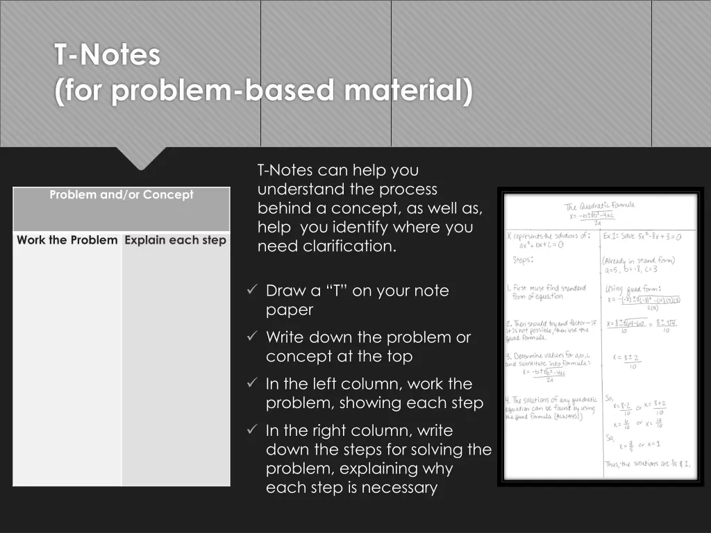 t notes for problem based material