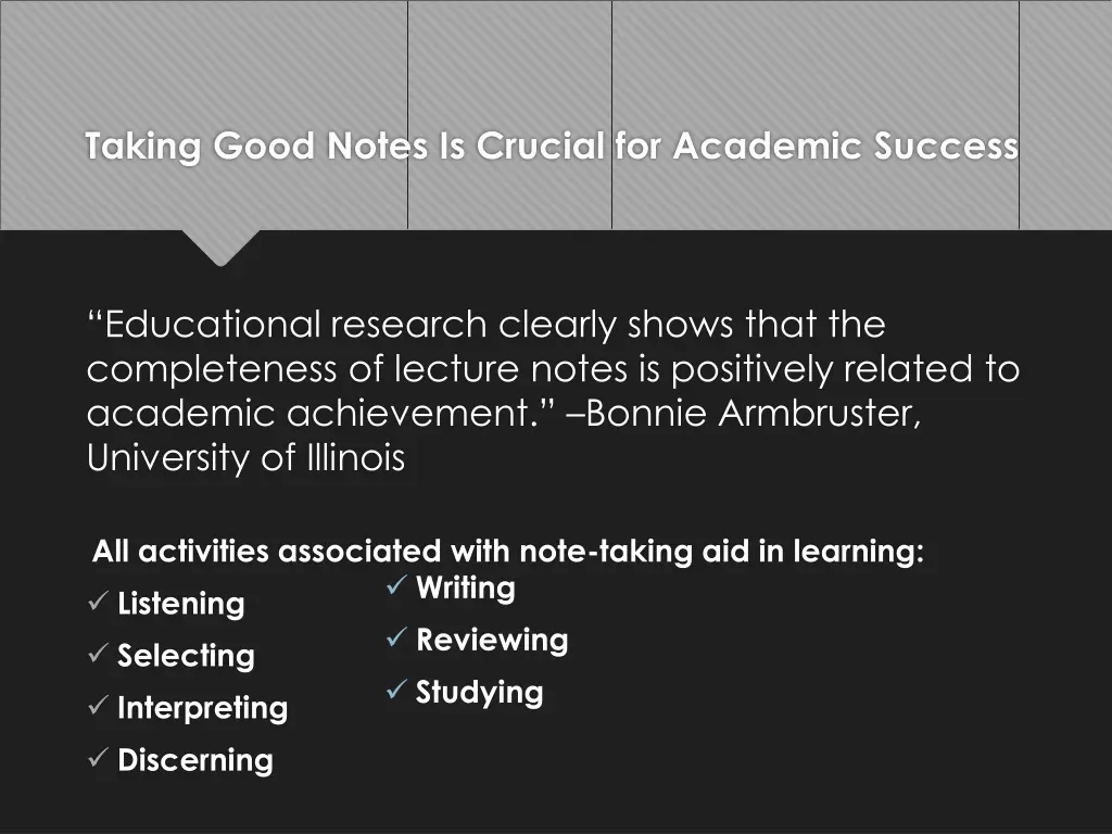 taking good notes is crucial for academic success