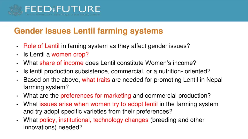 gender issues lentil farming systems