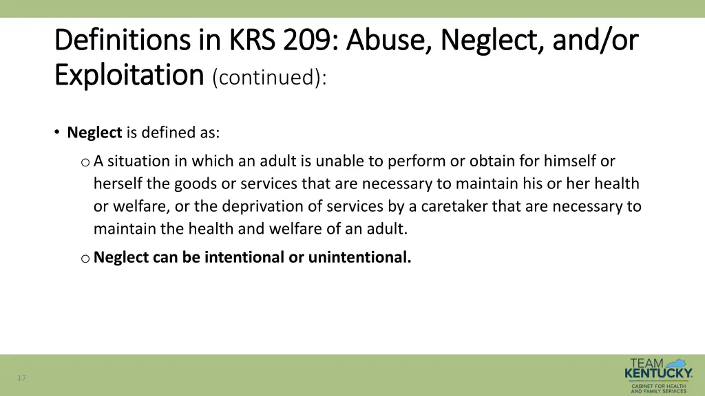 definitions in krs 209 abuse neglect