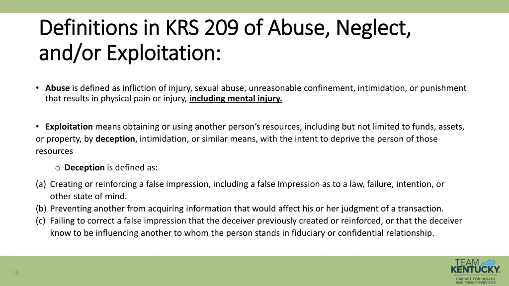 definitions in krs 209 of abuse neglect