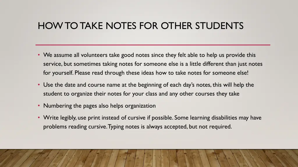 how to take notes for other students