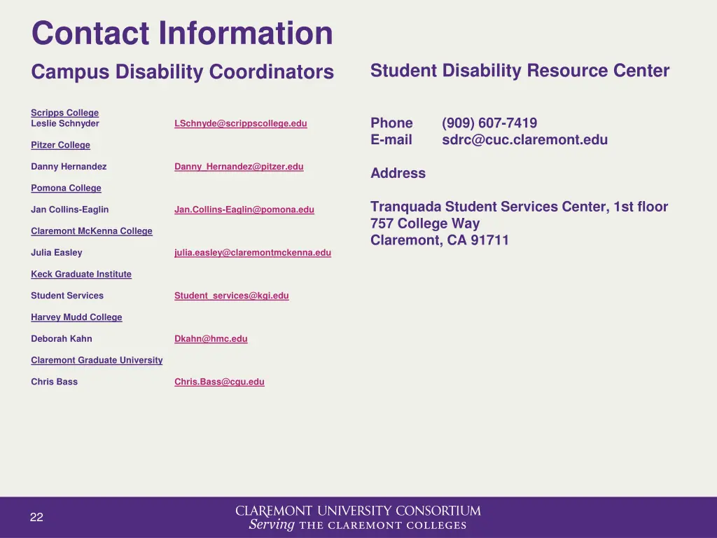 contact information campus disability coordinators