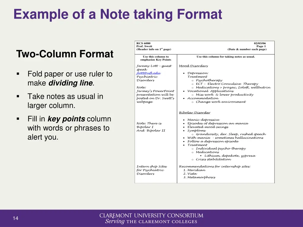 example of a note taking format