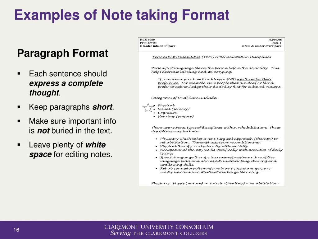 examples of note taking format