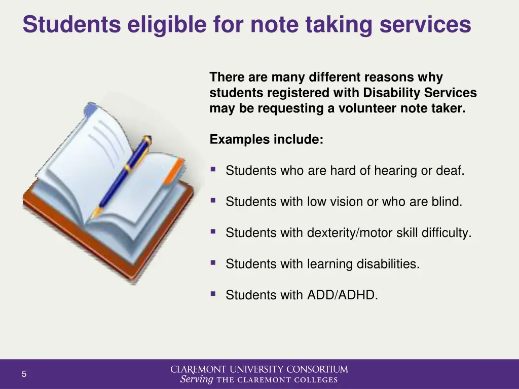 students eligible for note taking services