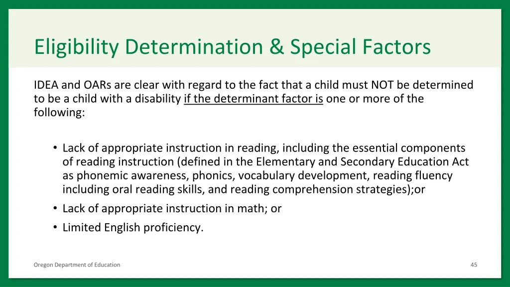 eligibility determination special factors