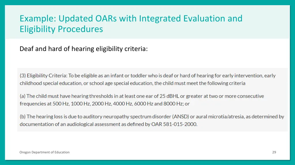 example updated oars with integrated evaluation