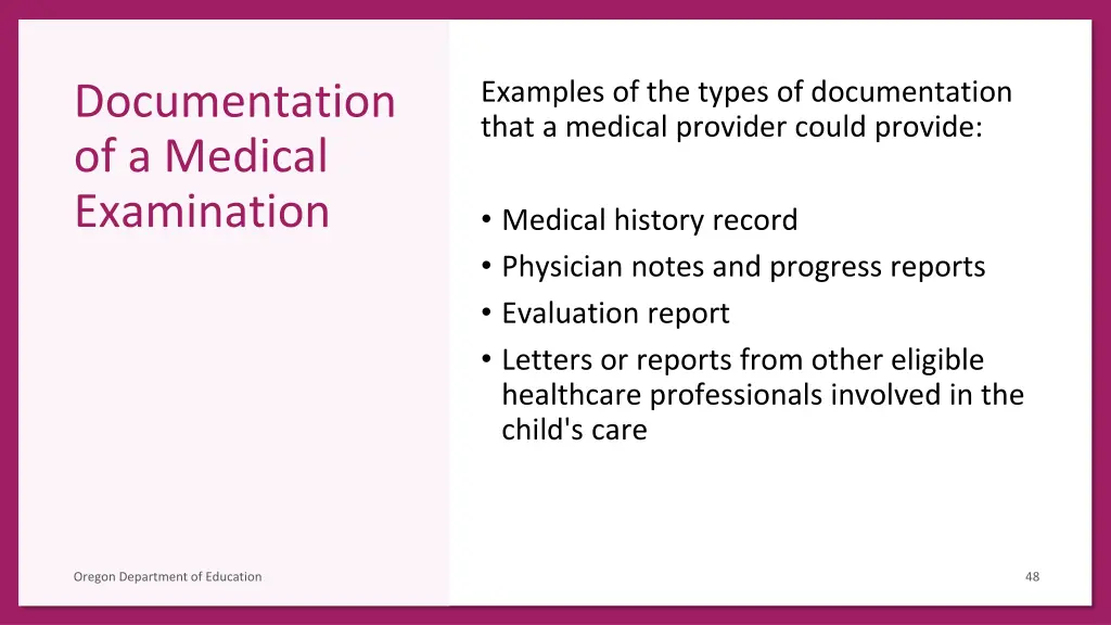 examples of the types of documentation that