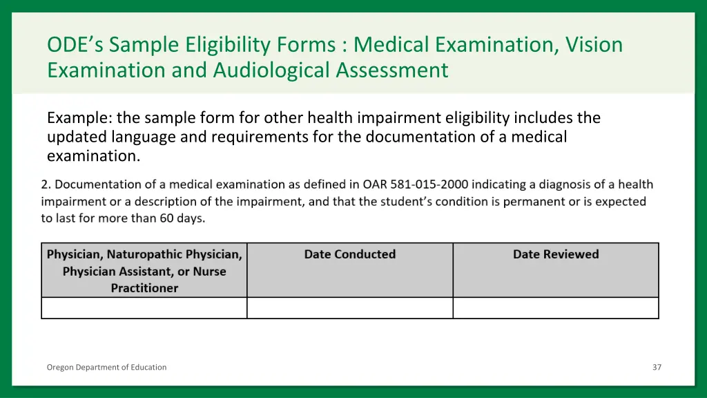 ode s sample eligibility forms medical