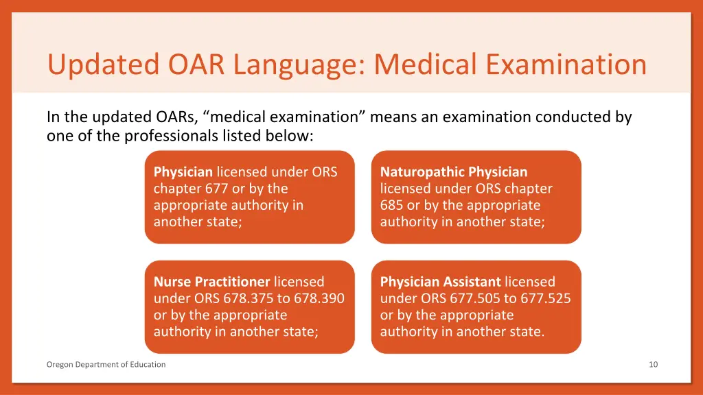 updated oar language medical examination