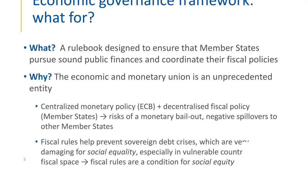 economic governance framework what for