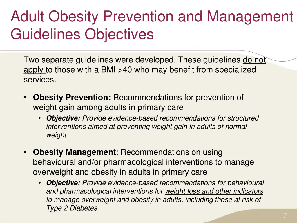 adult obesity prevention and management