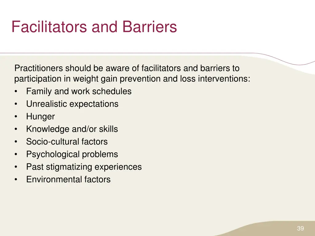 facilitators and barriers