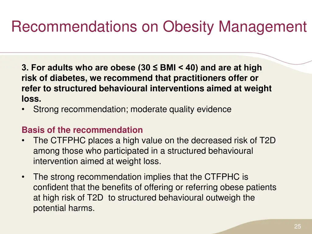 recommendations on obesity management