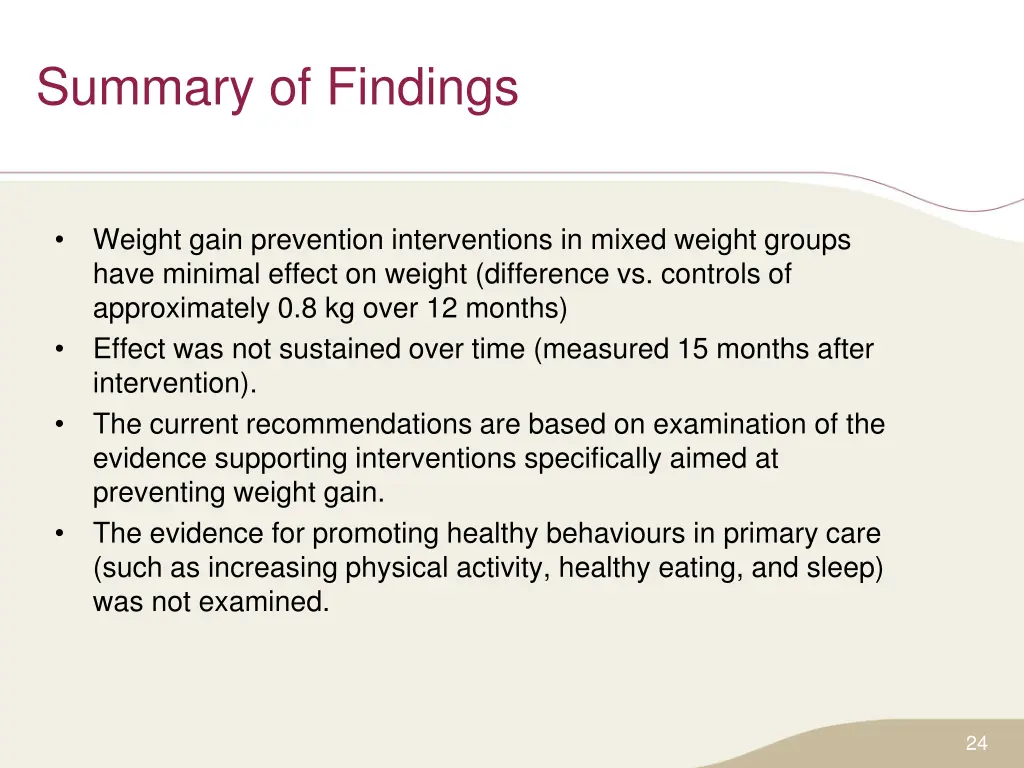 summary of findings