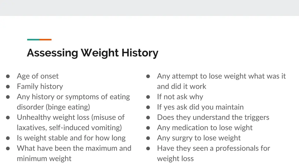 assessing weight history