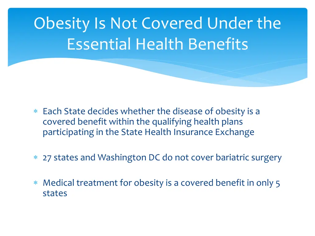 obesity is not covered under the essential health