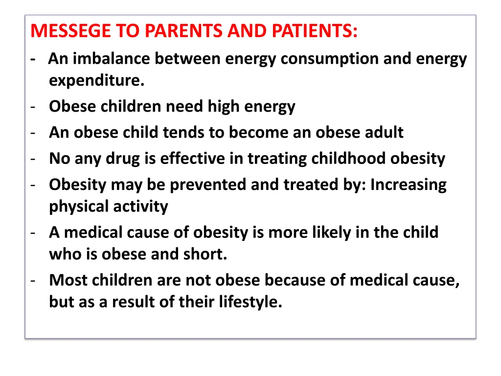 messege to parents and patients an imbalance