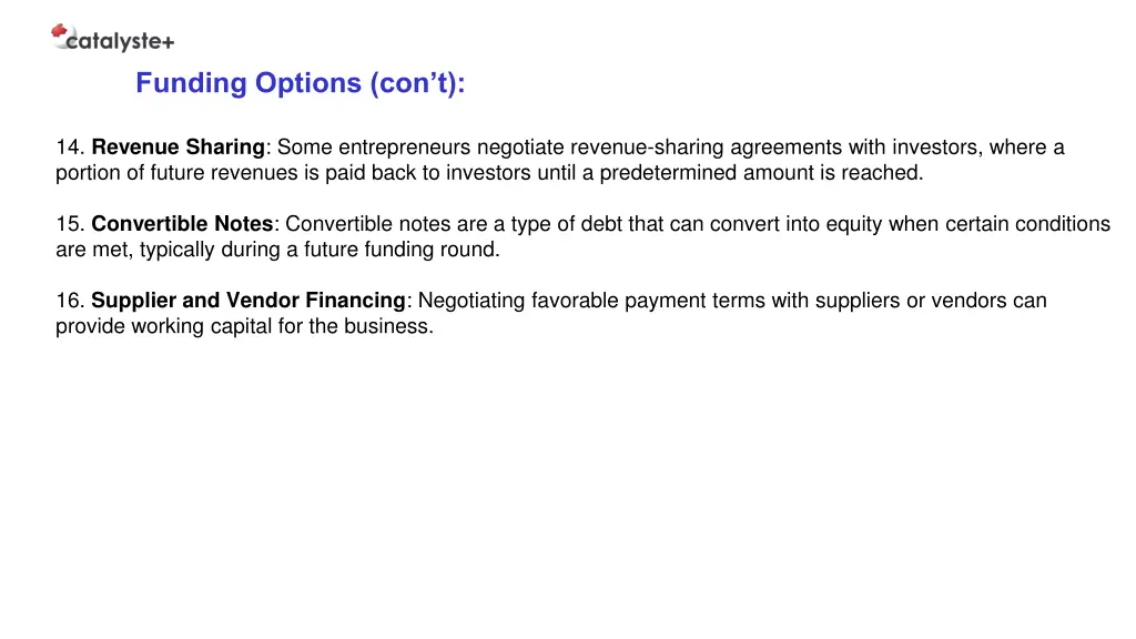 funding options con t