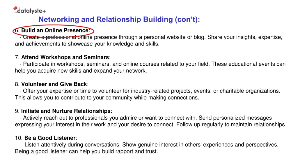 networking and relationship building con t