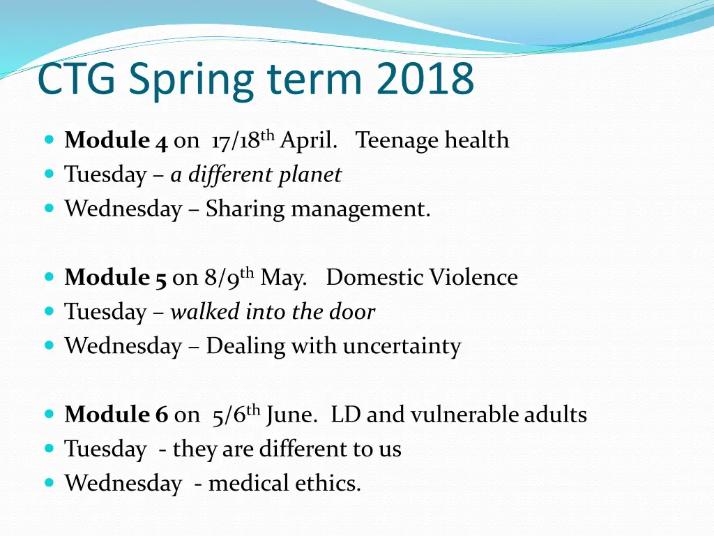 ctg spring term 2018