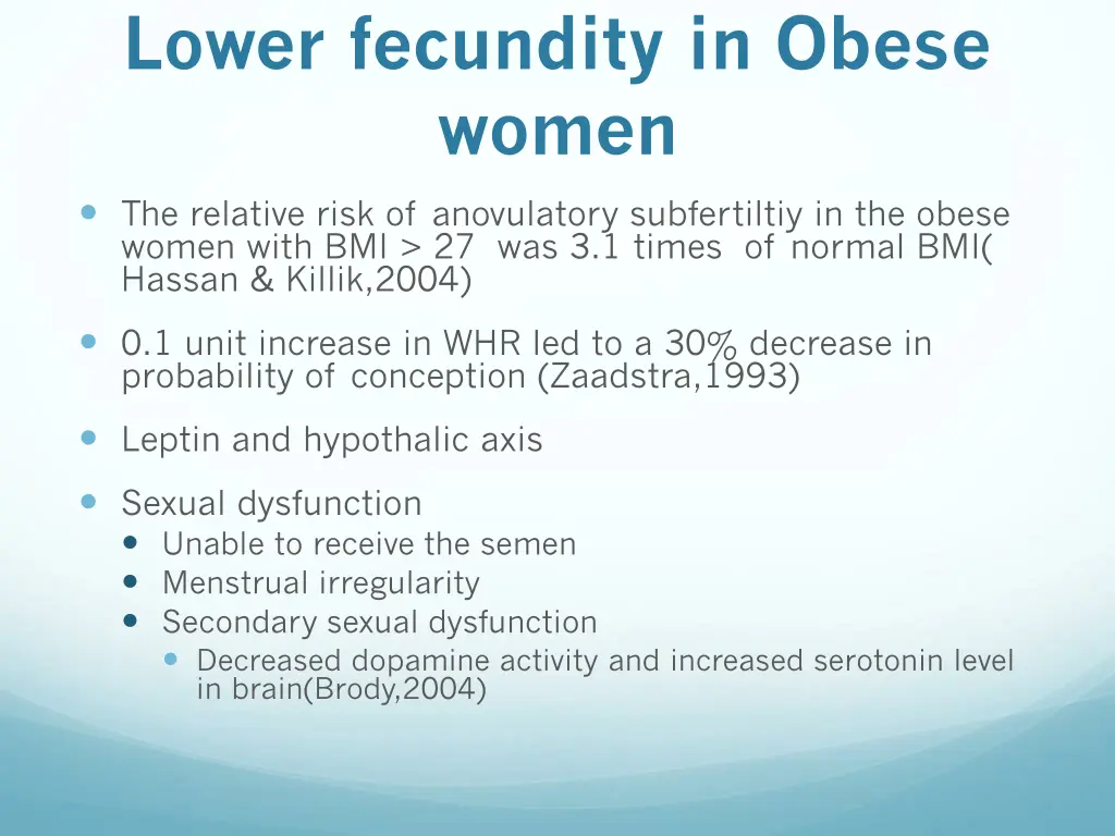 lower fecundity in obese women