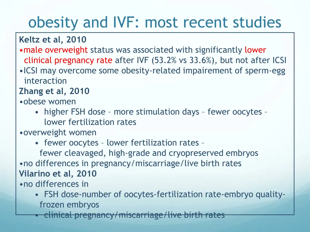 obesity and ivf most recent studies keltz