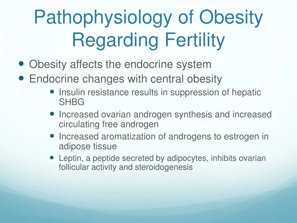 pathophysiology of obesity regarding fertility