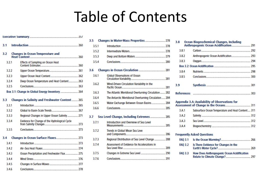 table of contents