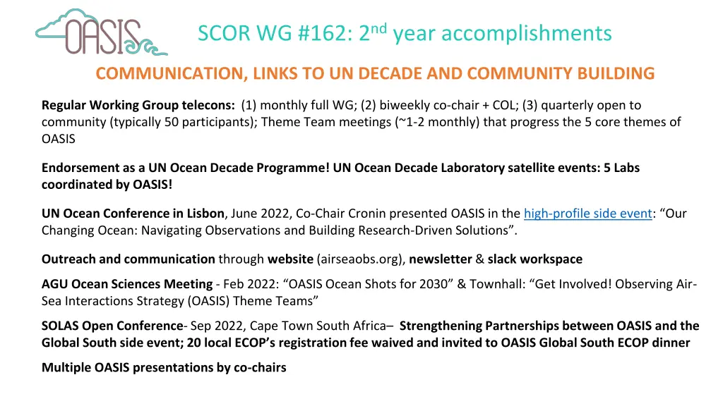 scor wg 162 2 nd year accomplishments